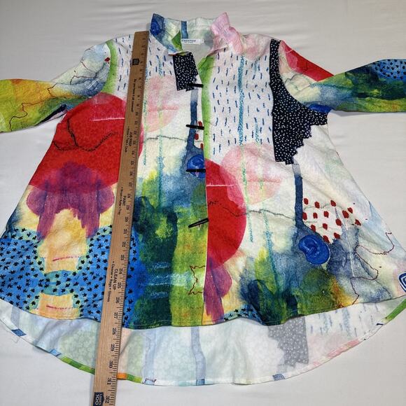 Creation Art Attack Womens L Blouse 3/4 Sleeve Toggle Button Wire Collar Top EUC - Picture 5 of 11